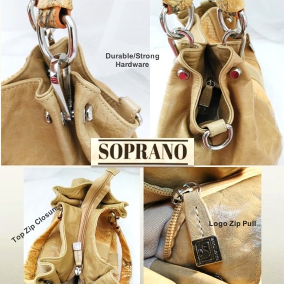 SOPRANO Tan Taupe Orange Soft Leather Satchel Purse Braided Chain Shoulder Bag - Picture 7 of 11